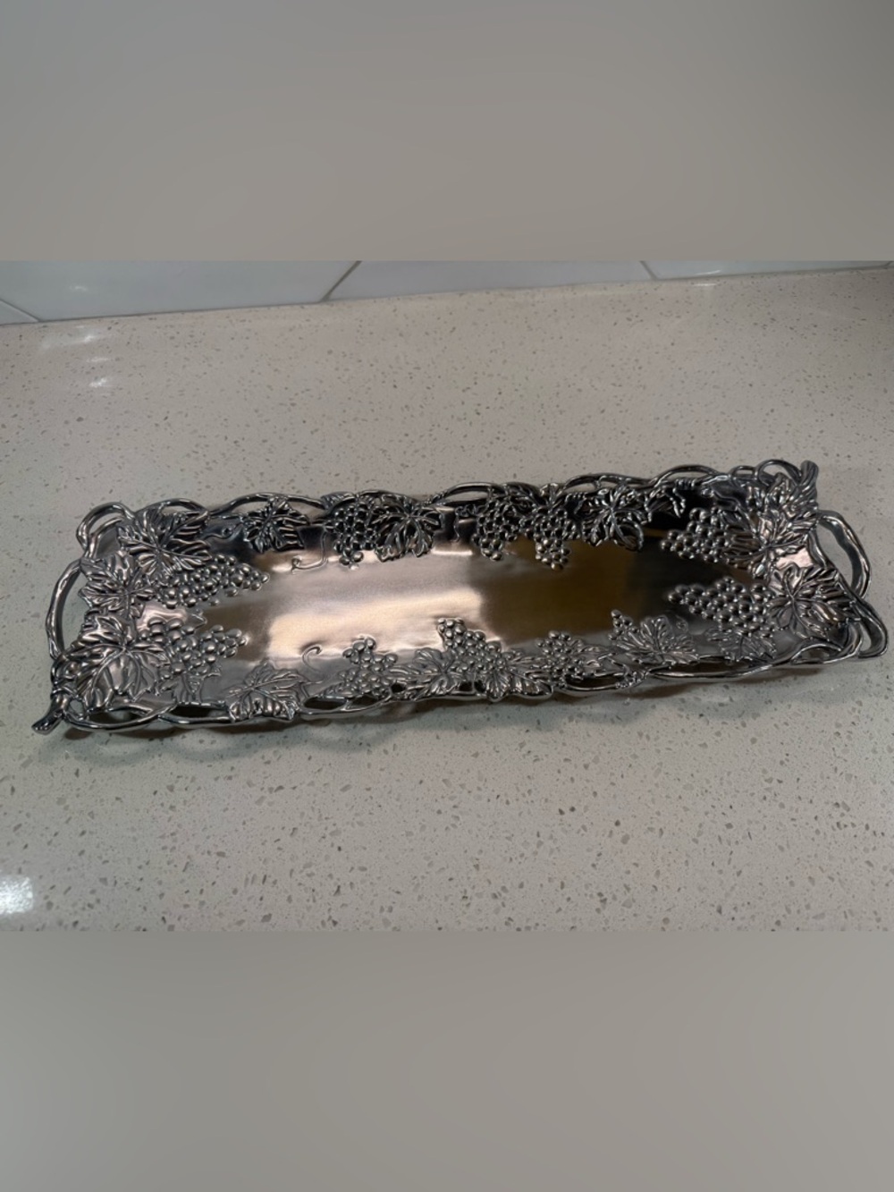 Arthur Court Oblong Metal Serving Tray Grape Leaf Design Vintage 1995 19” x 6”